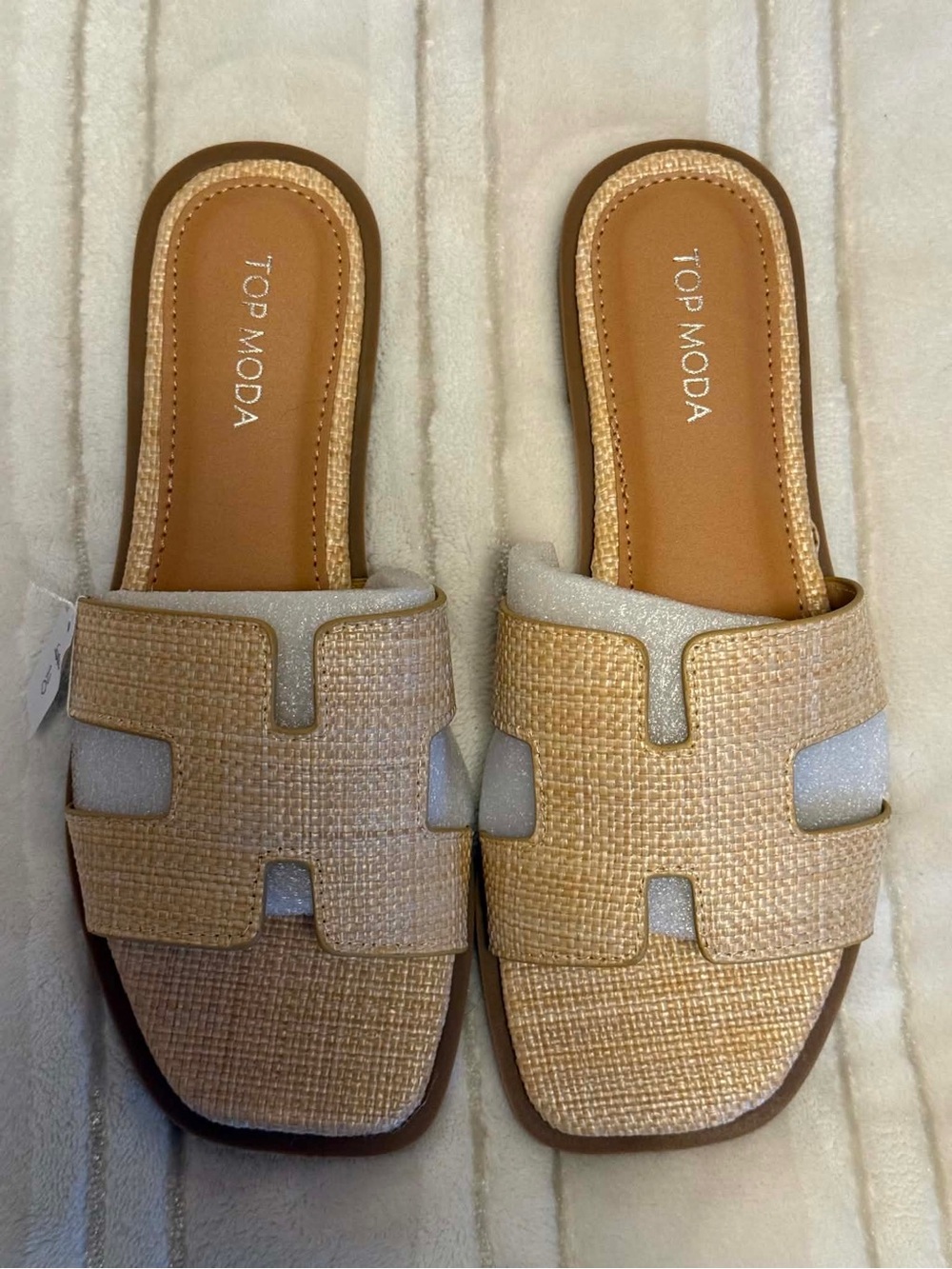 TOP Moda Tan Woven Slide Mules
